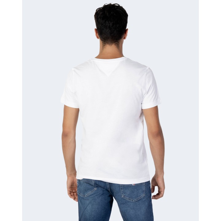Tommy Hilfiger Jeans camiseta de hombre blanca de jersey con cuello de pico vista posterior