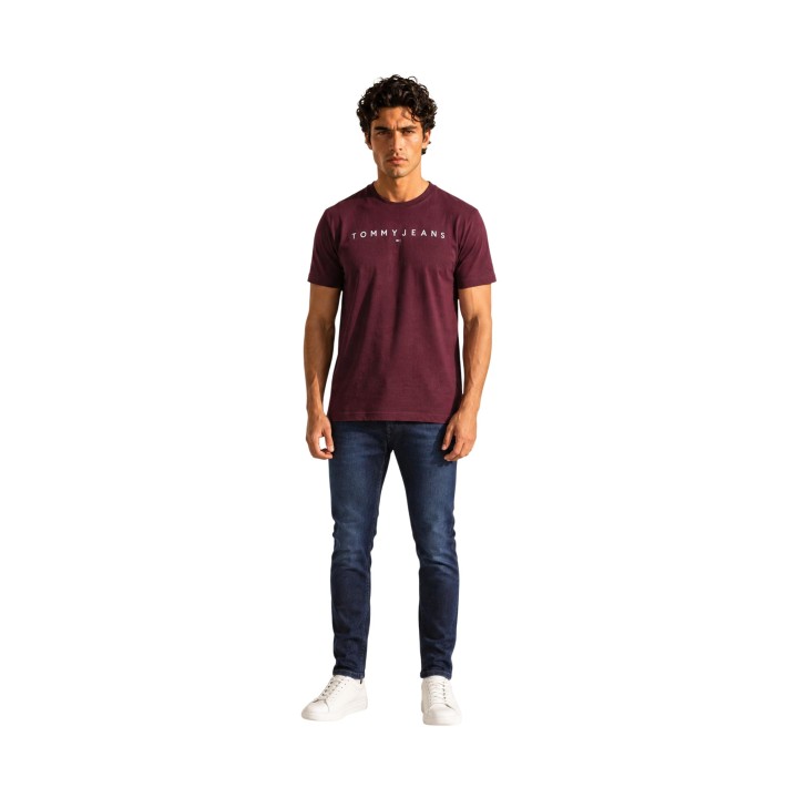 Tommy Hilfiger Jeans camiseta de hombre burdeos en vista frontal de cuerpo entero