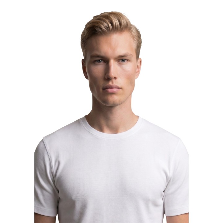 YOS EDGAR camiseta de hombre blanca de jersey Supima detalle del cuello y tejido