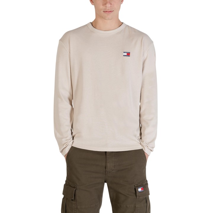 Camiseta de hombre Tommy Hilfiger Jeans beige de manga larga vista frontal