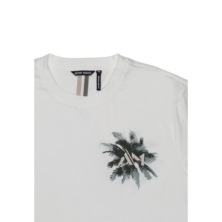 Detalle frontal de camiseta Antony Morato de hombre color crema con estampado