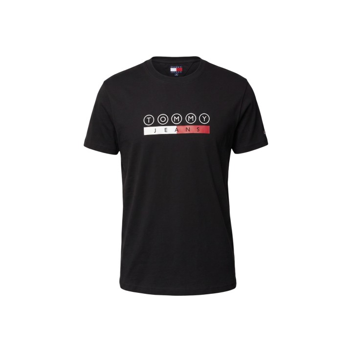 Camiseta negra de hombre Tommy Hilfiger Jeans DM0DM23715 vista frontal en detalle