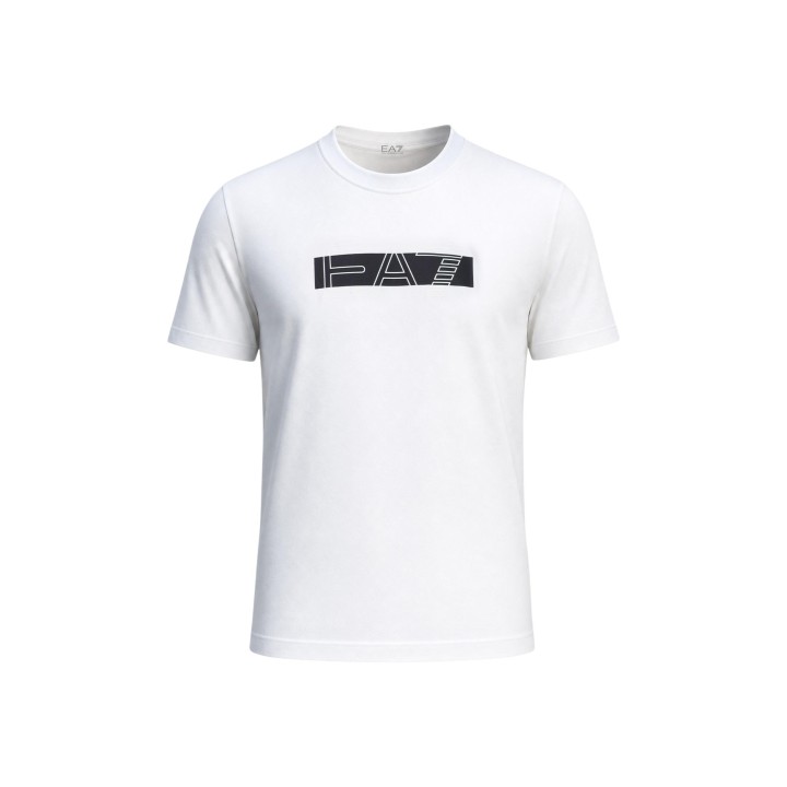 EA7 camiseta blanca de hombre con logo negro 7M002415 AF10375 vista frontal de detalle