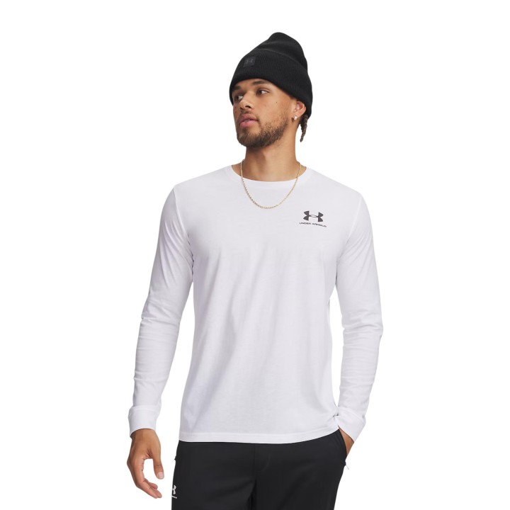 Under Armour camiseta de hombre blanca UA Sportstyle manga larga vista tres cuartos