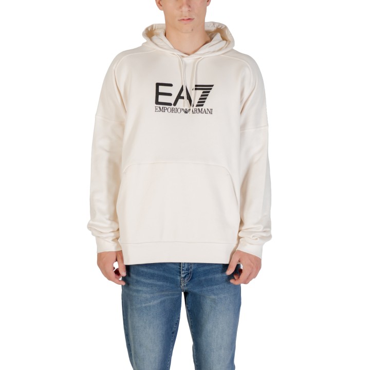 Sudadera EA7 de hombre blanca y negra con capucha vista frontal