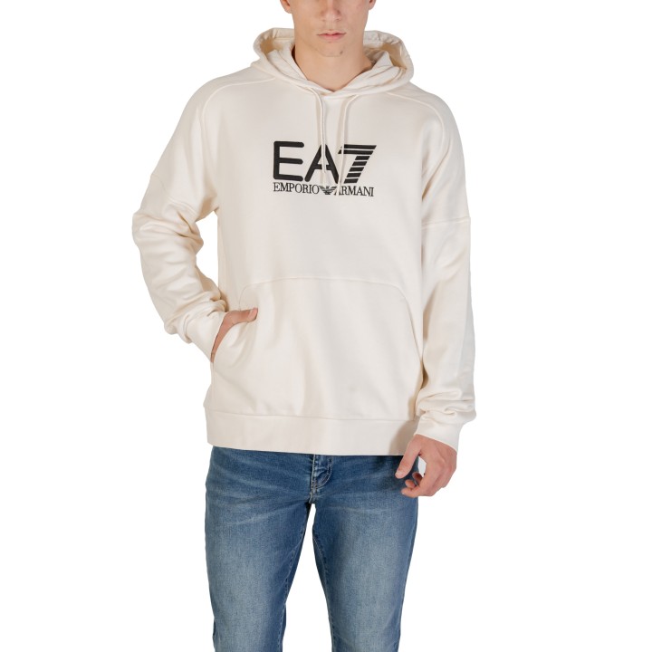 Sudadera EA7 de hombre blanca y negra con capucha vista frontal