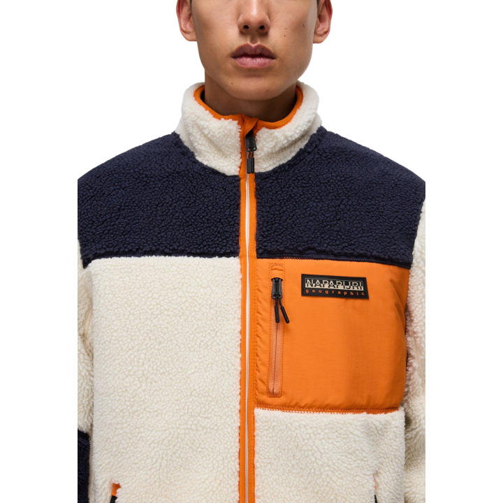 Napapijri sudadera de hombre naranja en tejido polar detalle frontal