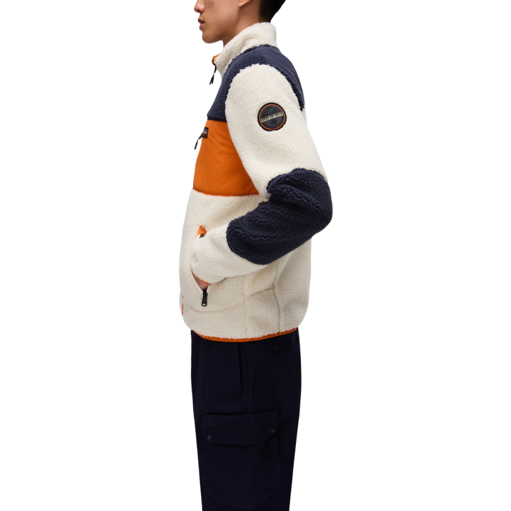 Napapijri sudadera de hombre naranja en tejido polar vista lateral