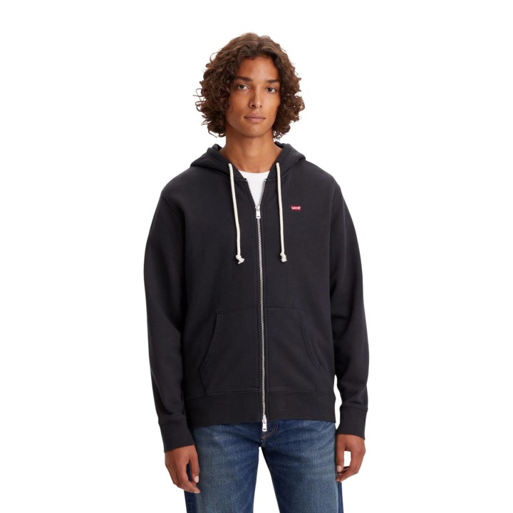 Levi's sudadera de hombre negra con capucha y cremallera vista frontal