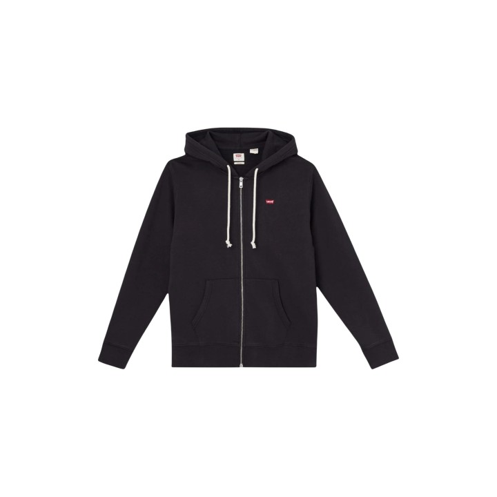 Levi's sudadera de hombre negra con capucha y cremallera vista frontal