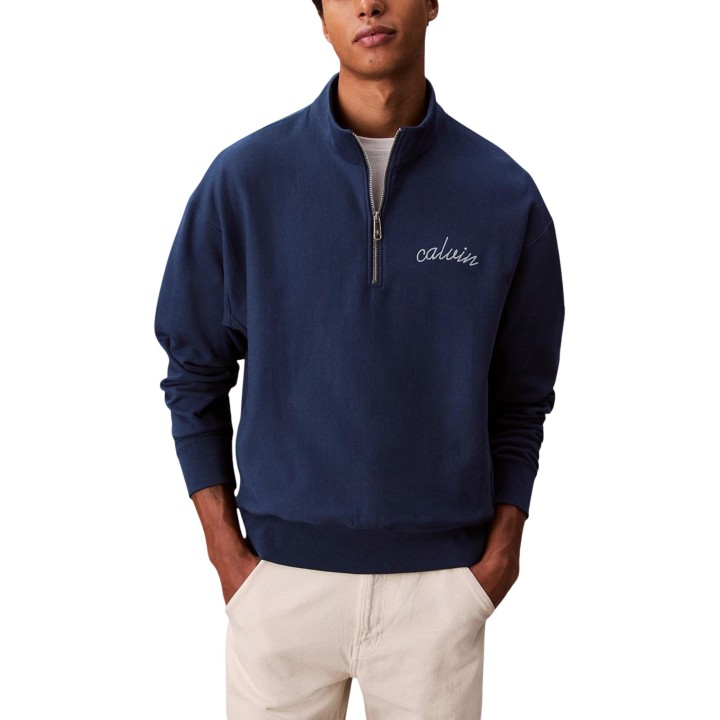 Sudadera de hombre Calvin Klein Jeans azul oscuro de felpa vista frontal
