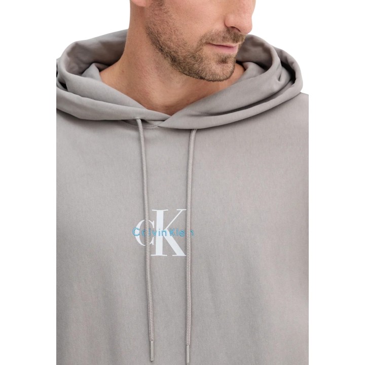 Sudadera Calvin Klein Jeans de hombre gris de terry con capucha detalle frontal del logo