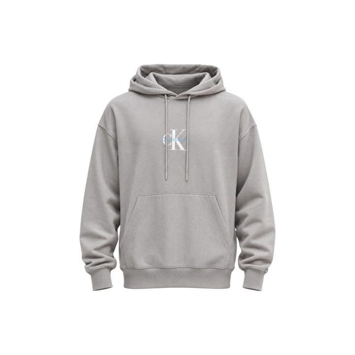 Sudadera Calvin Klein Jeans de hombre gris de terry con capucha vista frontal