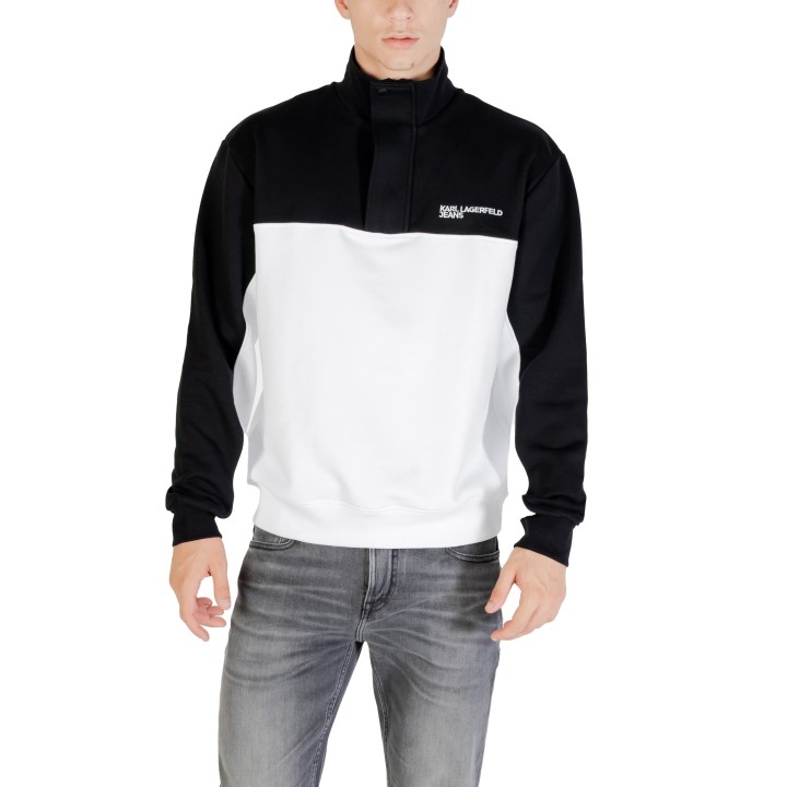 Sudadera de hombre Karl Lagerfeld Jeans negra y blanca con media cremallera vista frontal