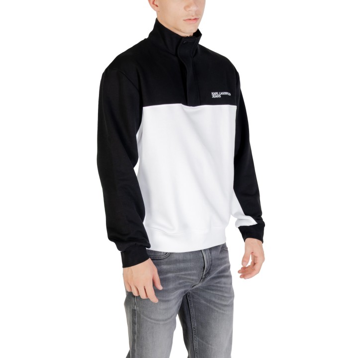 Sudadera de hombre Karl Lagerfeld Jeans negra y blanca con media cremallera vista tres cuartos
