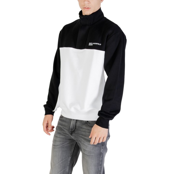 Sudadera de hombre Karl Lagerfeld Jeans negra y blanca con media cremallera vista tres cuartos