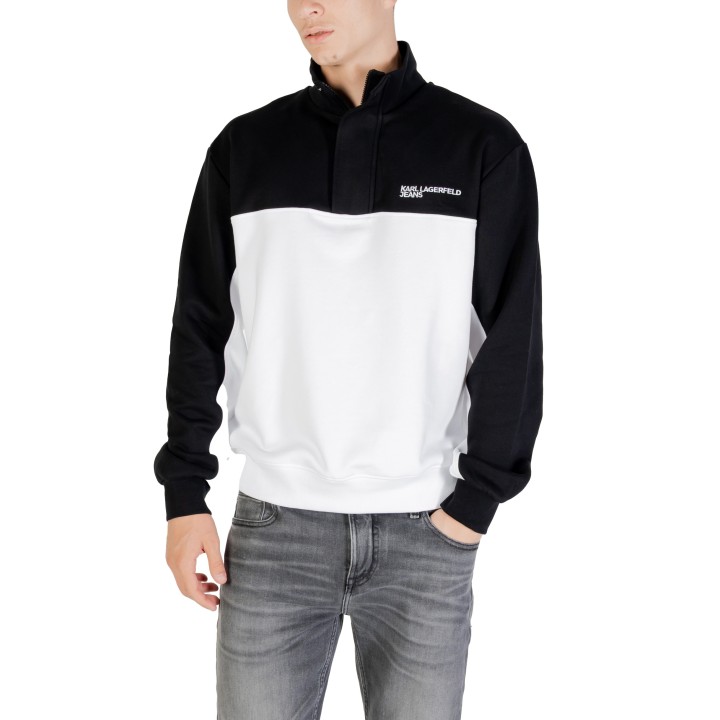Sudadera de hombre Karl Lagerfeld Jeans negra y blanca con media cremallera vista frontal