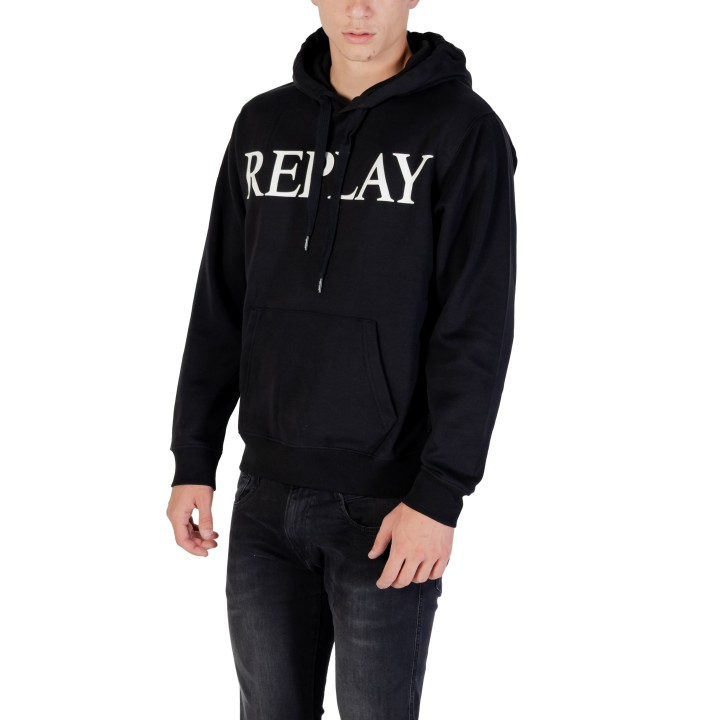 Sudadera Replay negra para hombre con capucha M3104.000.23832 vista tres cuartos
