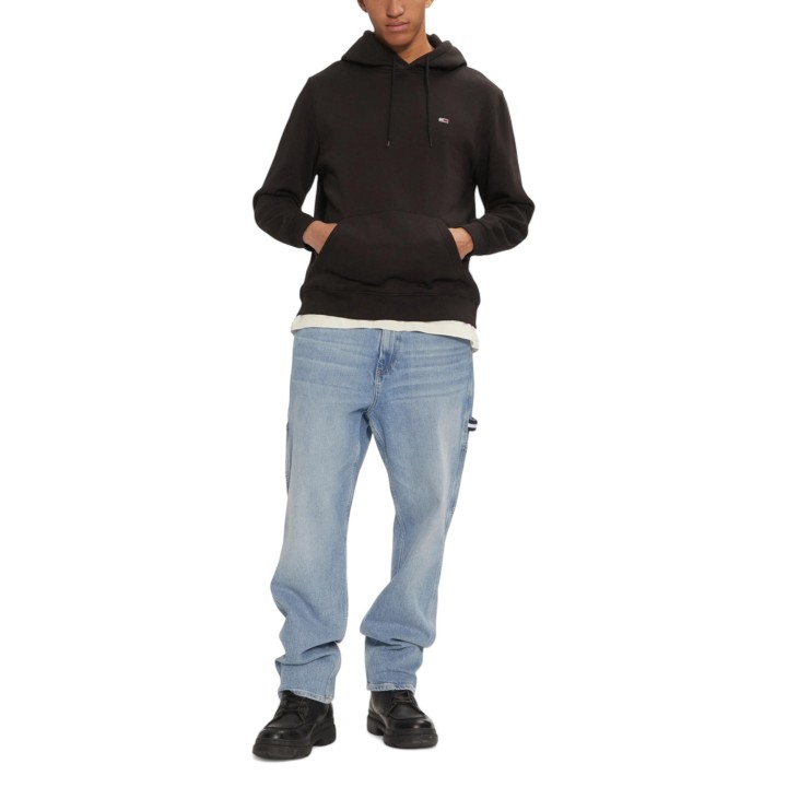 Sudadera negra con capucha para hombre Tommy Hilfiger Jeans vista frontal completa