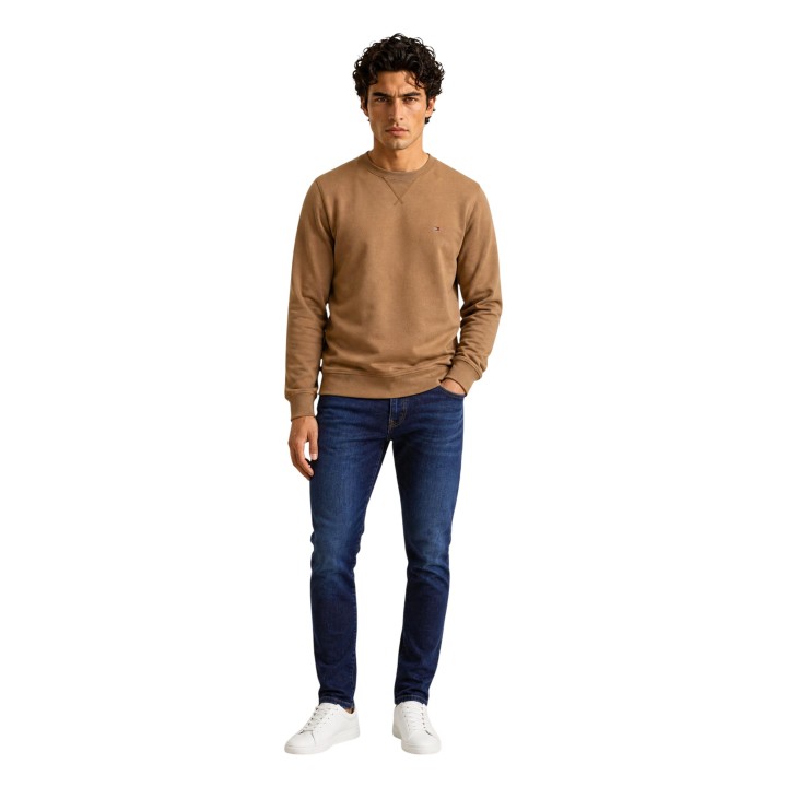 Sudadera Tommy Hilfiger de hombre marrón modelo ESS Seasonal Fleece vista frontal completa