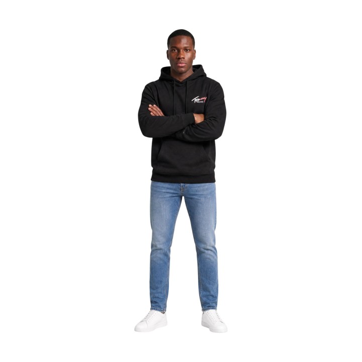 Sudadera de hombre Tommy Hilfiger Jeans negra con capucha vista frontal completa