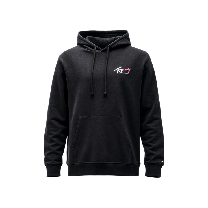 Sudadera de hombre Tommy Hilfiger Jeans negra con capucha detalle frontal