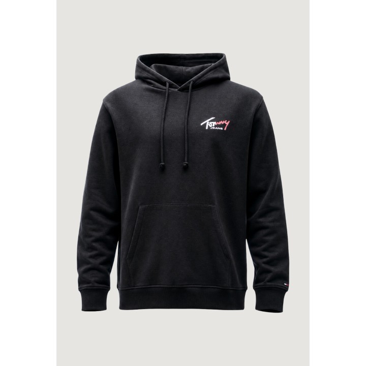 Sudadera de hombre Tommy Hilfiger Jeans negra con capucha detalle frontal