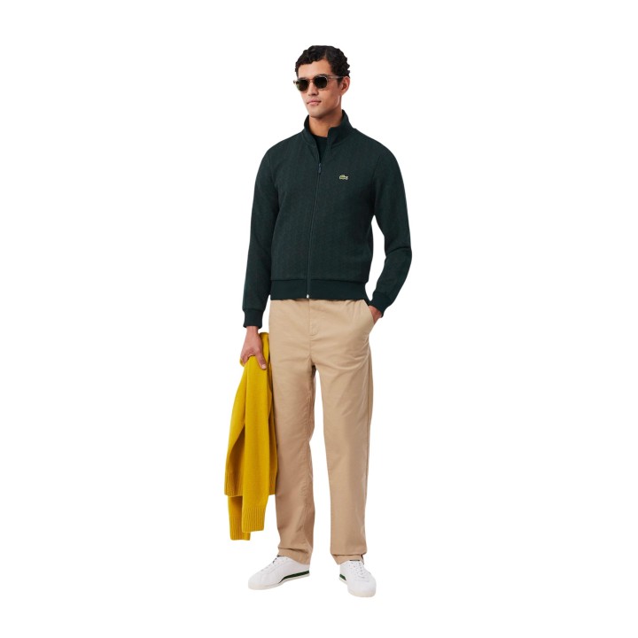 Lacoste SH1368 sudadera de hombre verde oscuro en vista de tres cuartos