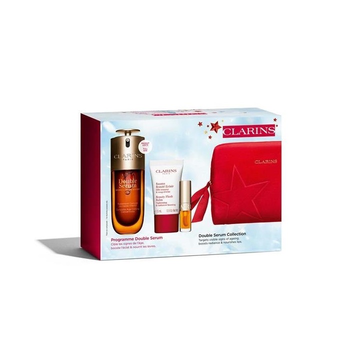 Set doble serum Clarins para rostro con estuche rojo vista frontal