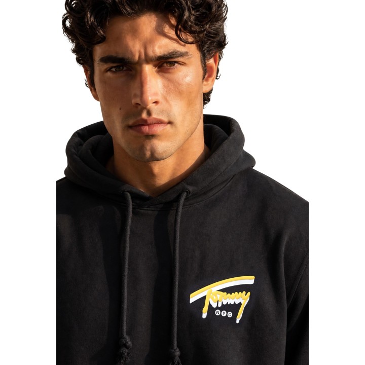 Tommy Hilfiger Jeans sudadera negra de hombre con capucha detalle frontal