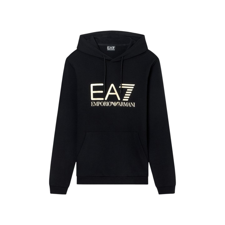 Sudadera EA7 de hombre negra con logo dorado vista frontal