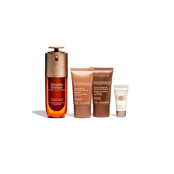pack clarins double serum y tratamiento facial extra firming tonos dorados vista frontal