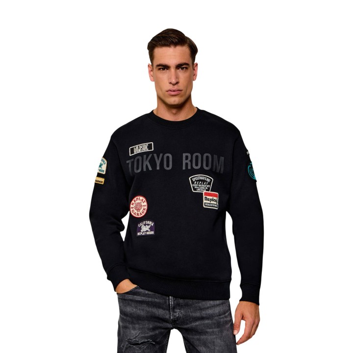 Sudadera de hombre Replay negra con parches vista frontal