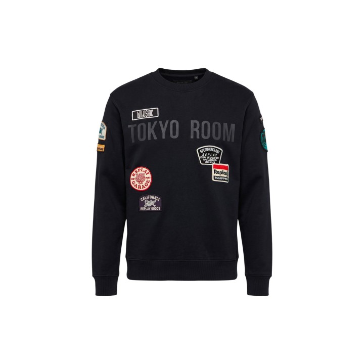 Sudadera de hombre Replay negra con parches vista frontal