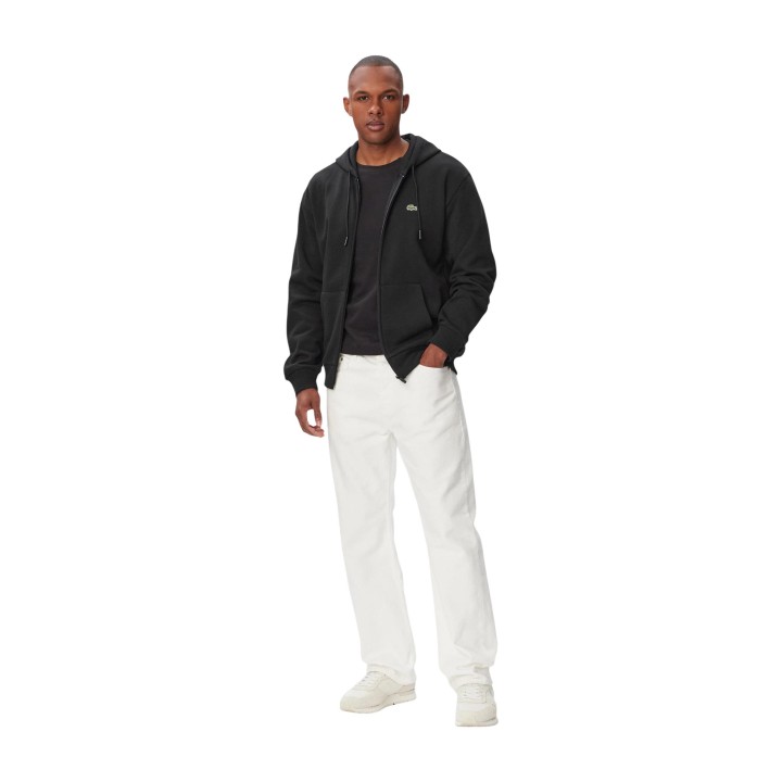 Sudadera negra con capucha Lacoste para hombre SH8864 vista de tres cuartos