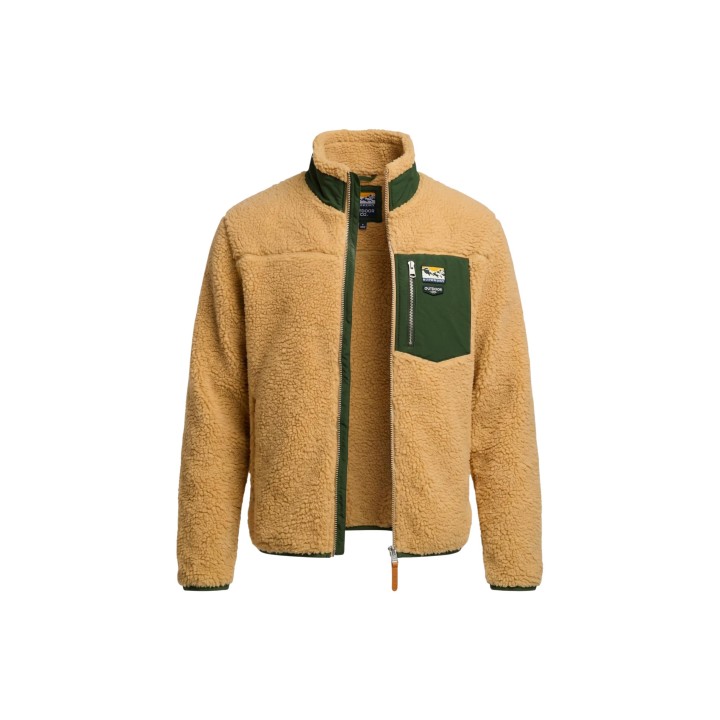 Superdry sudadera de forro polar beige para hombre vista frontal sin modelo