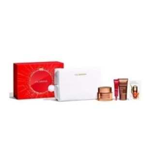 Set facial Clarins extra-firming para piel normal con estuche blanco vista frontal