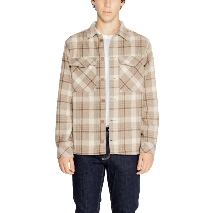 HAMAKI-HO GBI1581H camisa beige de hombre de cuadros en vista frontal
