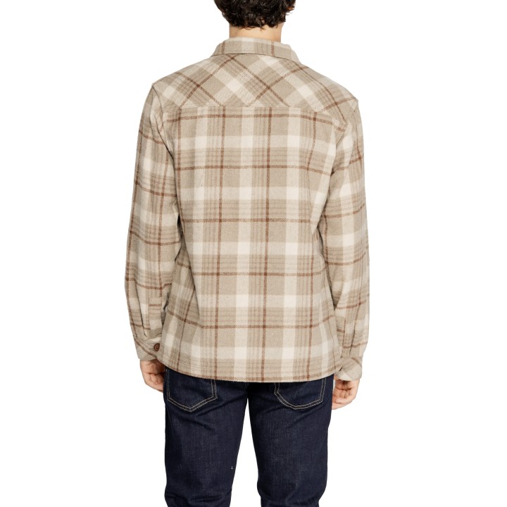HAMAKI-HO GBI1581H camisa beige de hombre de cuadros en vista posterior