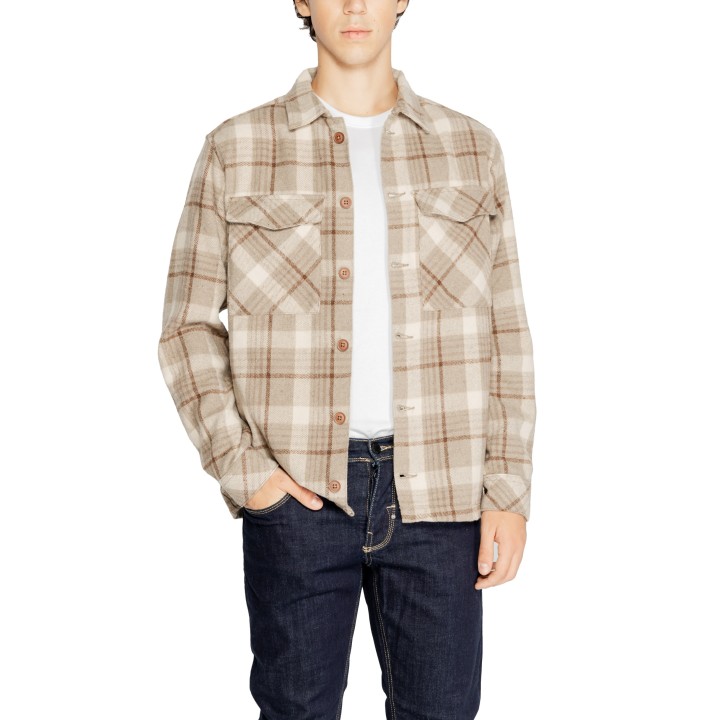 HAMAKI-HO GBI1581H camisa beige de hombre de cuadros en vista frontal