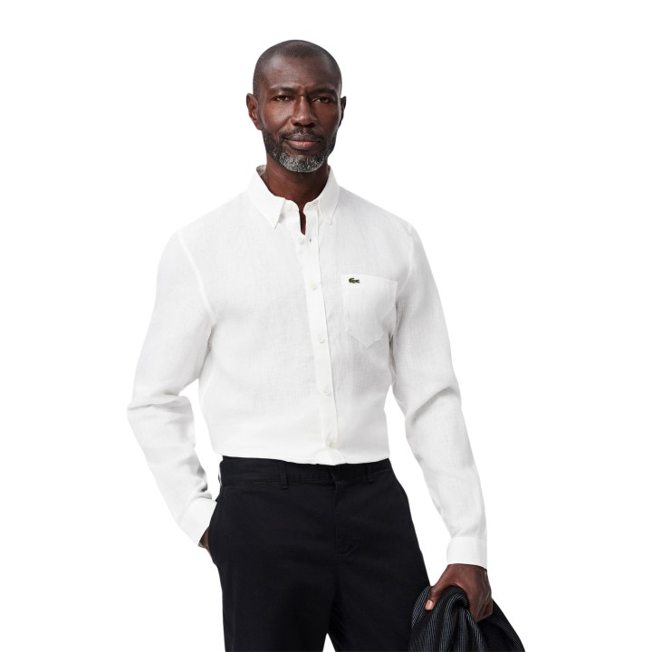Lacoste camisa blanca de manga larga para hombre CH5692-00 vista frontal
