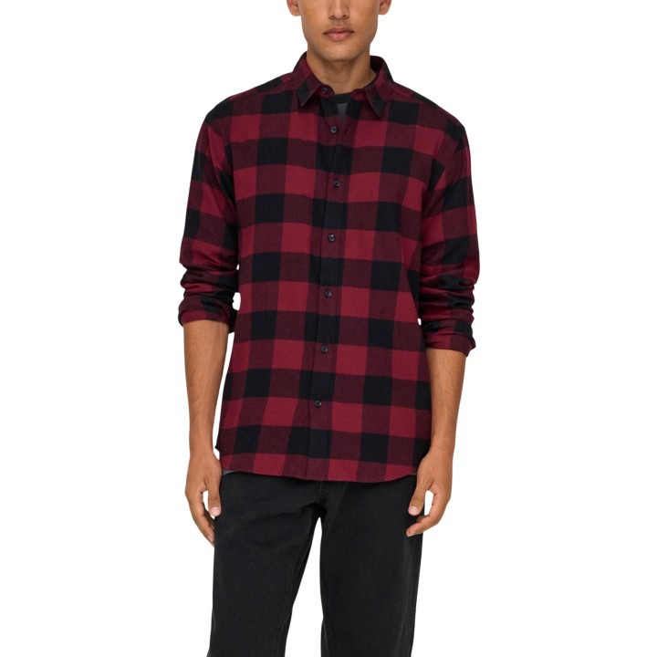 Only & Sons camisa de hombre roja de cuadros 22007112 vista frontal