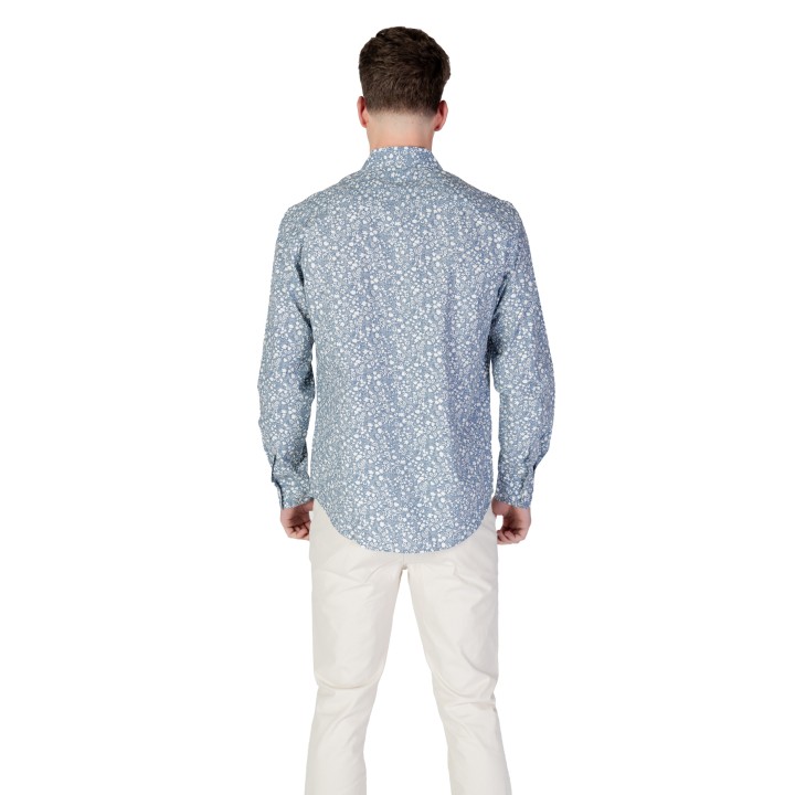 Replay camisa de hombre azul claro estampada vista posterior