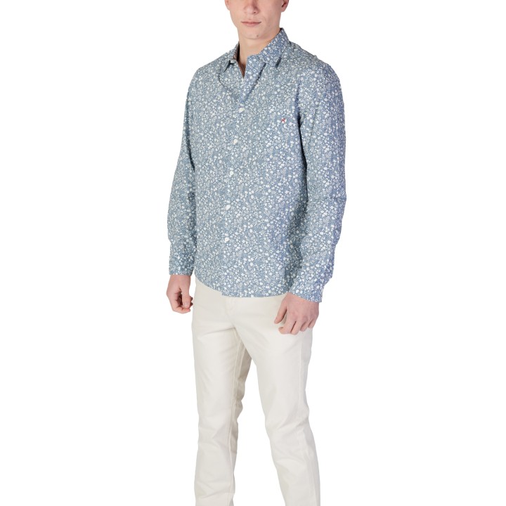 Replay camisa de hombre azul claro estampada vista de tres cuartos