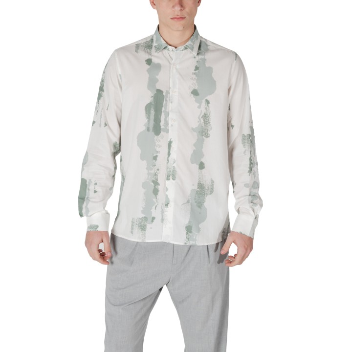 Antony Morato camisa de hombre blanca con estampado verde vista frontal