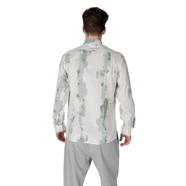 Antony Morato camisa de hombre blanca con estampado verde vista posterior