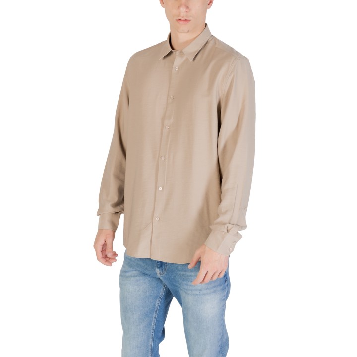 Antony Morato camisa de hombre beige Napoli regular fit vista de tres cuartos