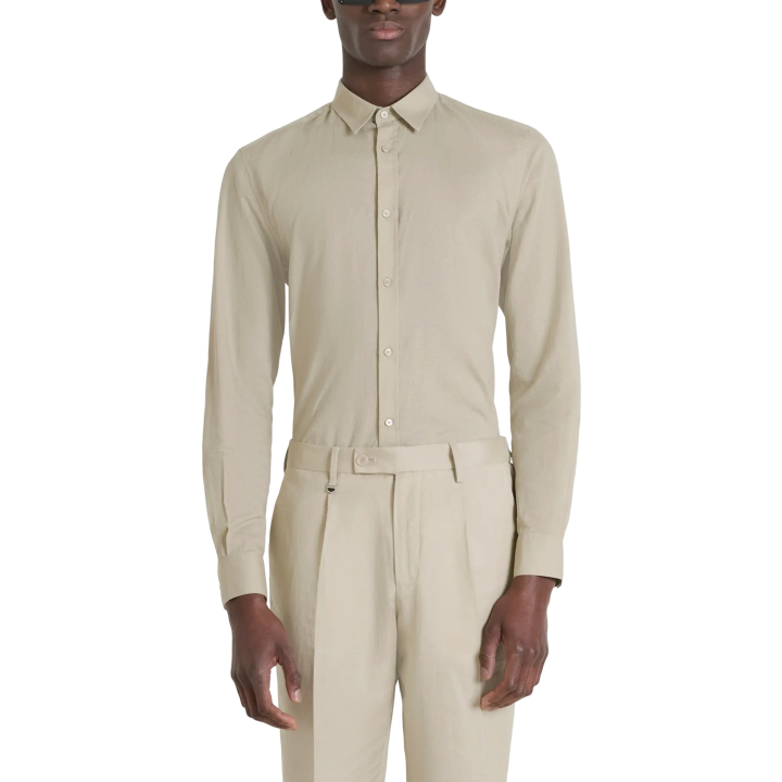 Antony Morato camisa beige de hombre Alicante slim fit vista frontal