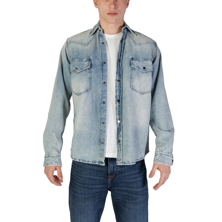 Camisa Boss para hombre de denim azul claro vista frontal