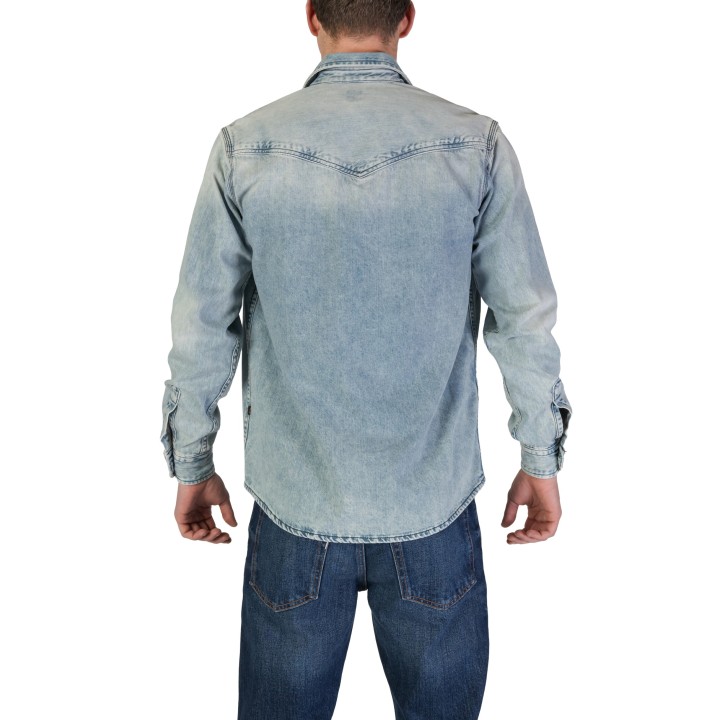 Camisa Boss para hombre de denim azul claro vista posterior